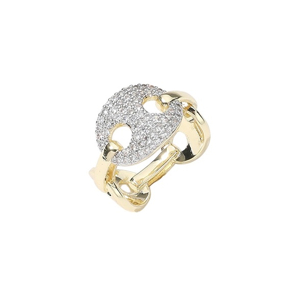 Gold & Pave Stones Mariner Link Ring - Picture 1 of 3